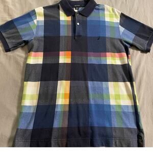 Vtg. 90s Nautica multi color grid pattern polo SZ Small